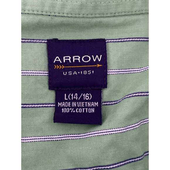 Arrow LS Shirt Green Blue White Stripe Button Down Casual Dress Boy L (14-16) - Picture 14 of 14